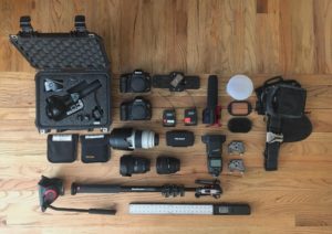 flat lay canon camera gear